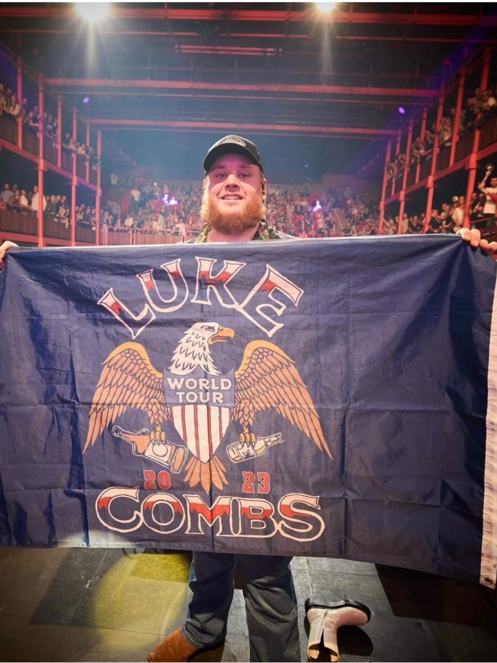 official Luke Combs 2023 World Tour merchandise flag